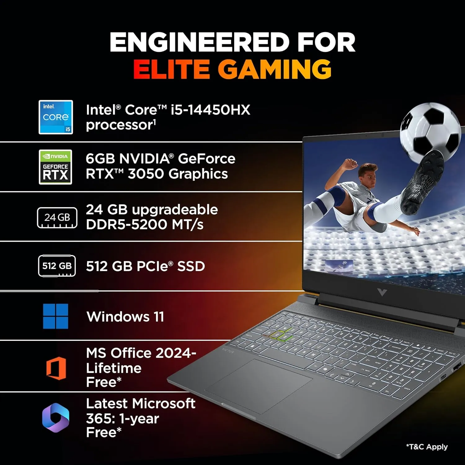 HP Smartchoice Victus, 14th Gen Intel Core i5-14450HX, RGB Gaming Laptop - Image 5