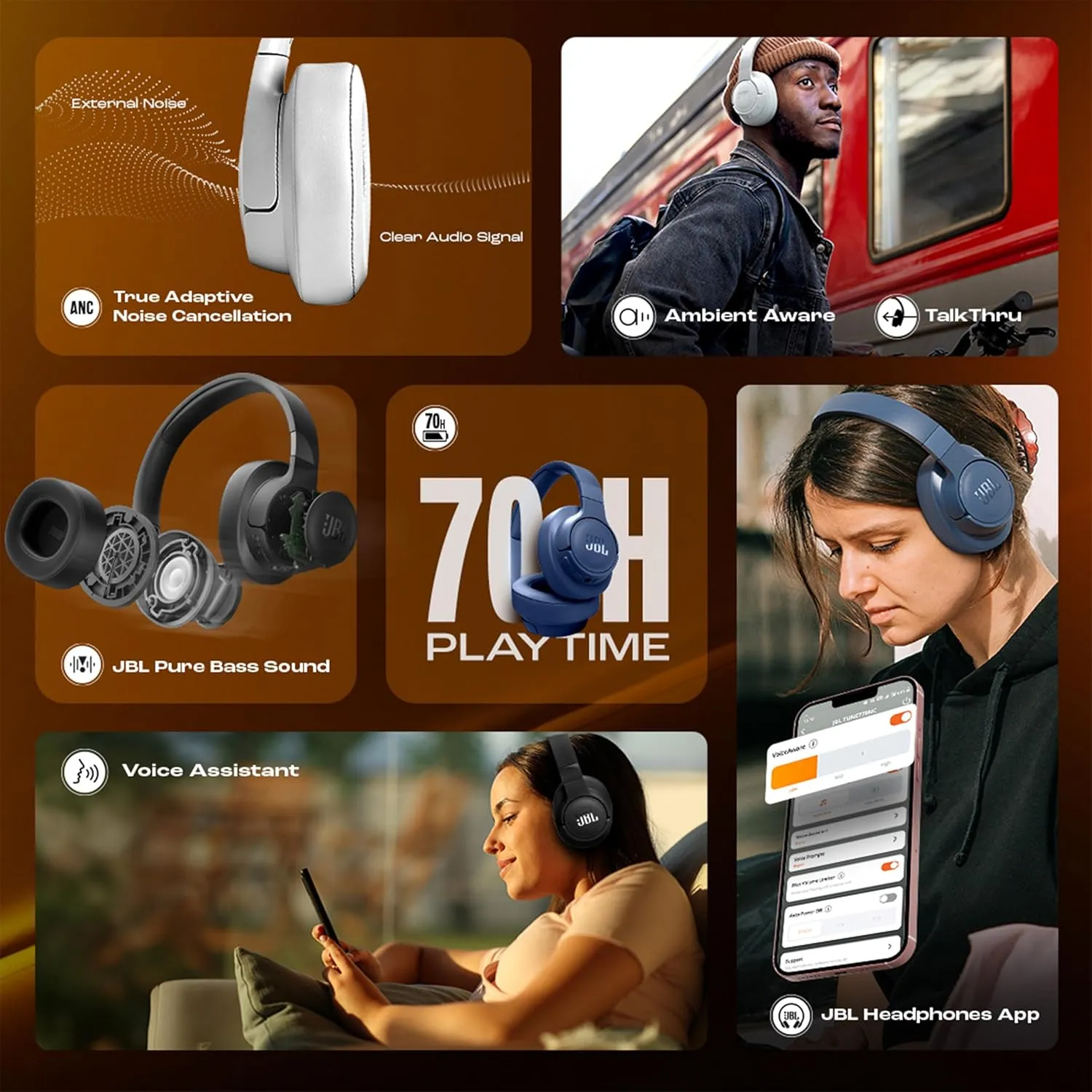 JBL Tune 770NC Wireless Over Ear ANC Headphones with Mic - Image 2